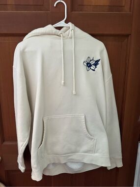 Women’s Marsh Wear Cream Hooded Pullover Sweater with Navy Embroidery